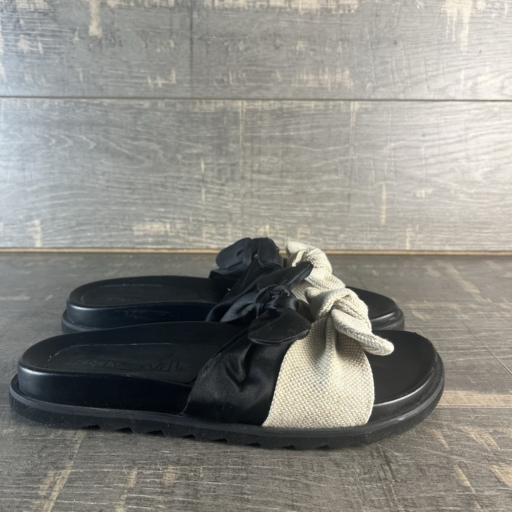 Sixtyseven Womens 37 Bow Slide Sandals Black Beige Platform Slip On Cute US 6.5